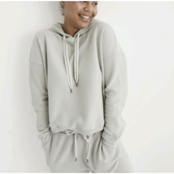 aerie Tops - Aerie Womens Waffle Knit Hooded Pullover Sweatshirt Light Green Large RN54485